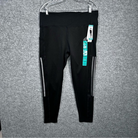 Adidas Prime Green Aeroready Women’s XL 3-Stripe Black Tight Fit Leggings New - Picture 2 of 7